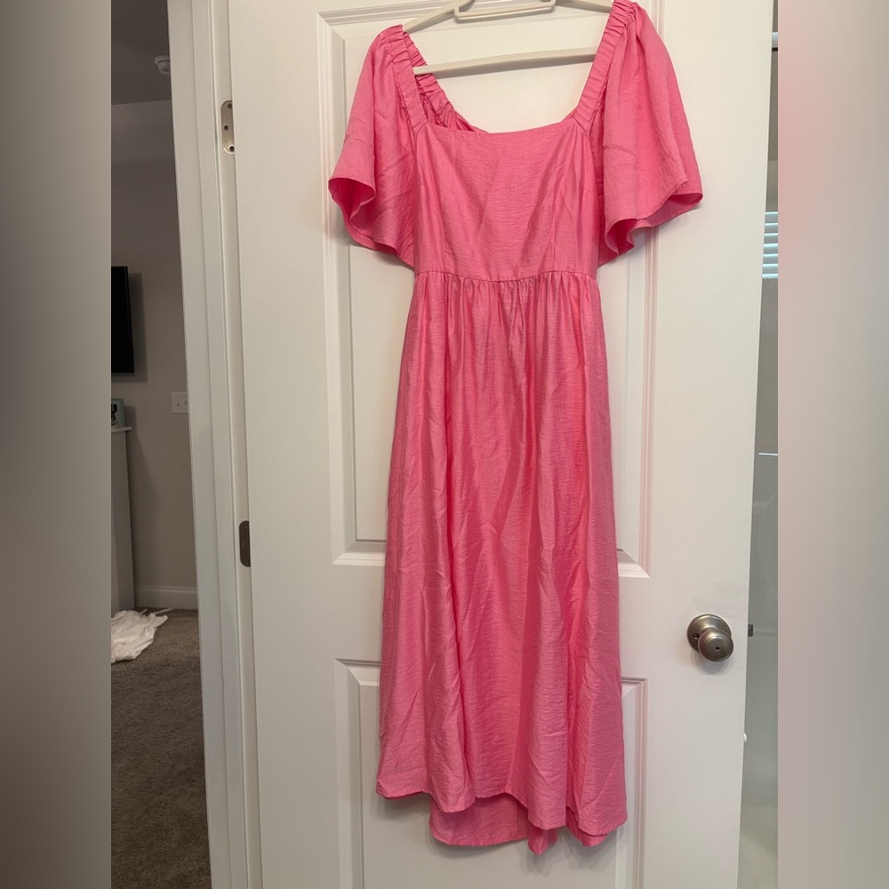 a new day Hot Pink Midi Dress with Flutter Sleeves